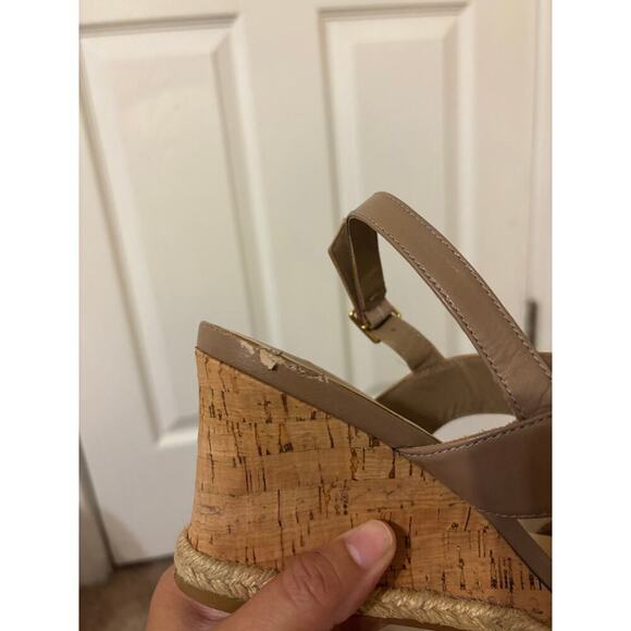 Cole haan leather wedge sandal tan brown buckle sz 9 - Picture 8 of 9